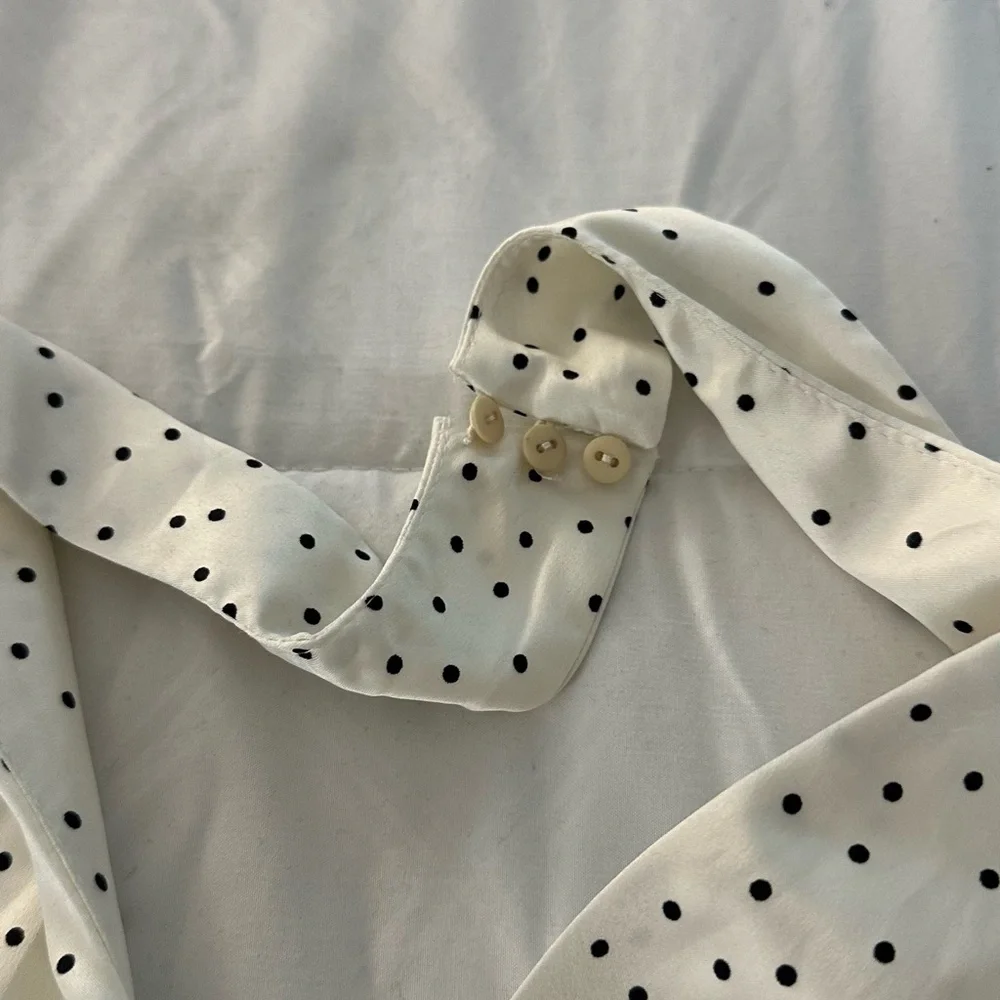 Deep Plunge Polka Dot Mini Dress Off-white - Picture 6 of 8